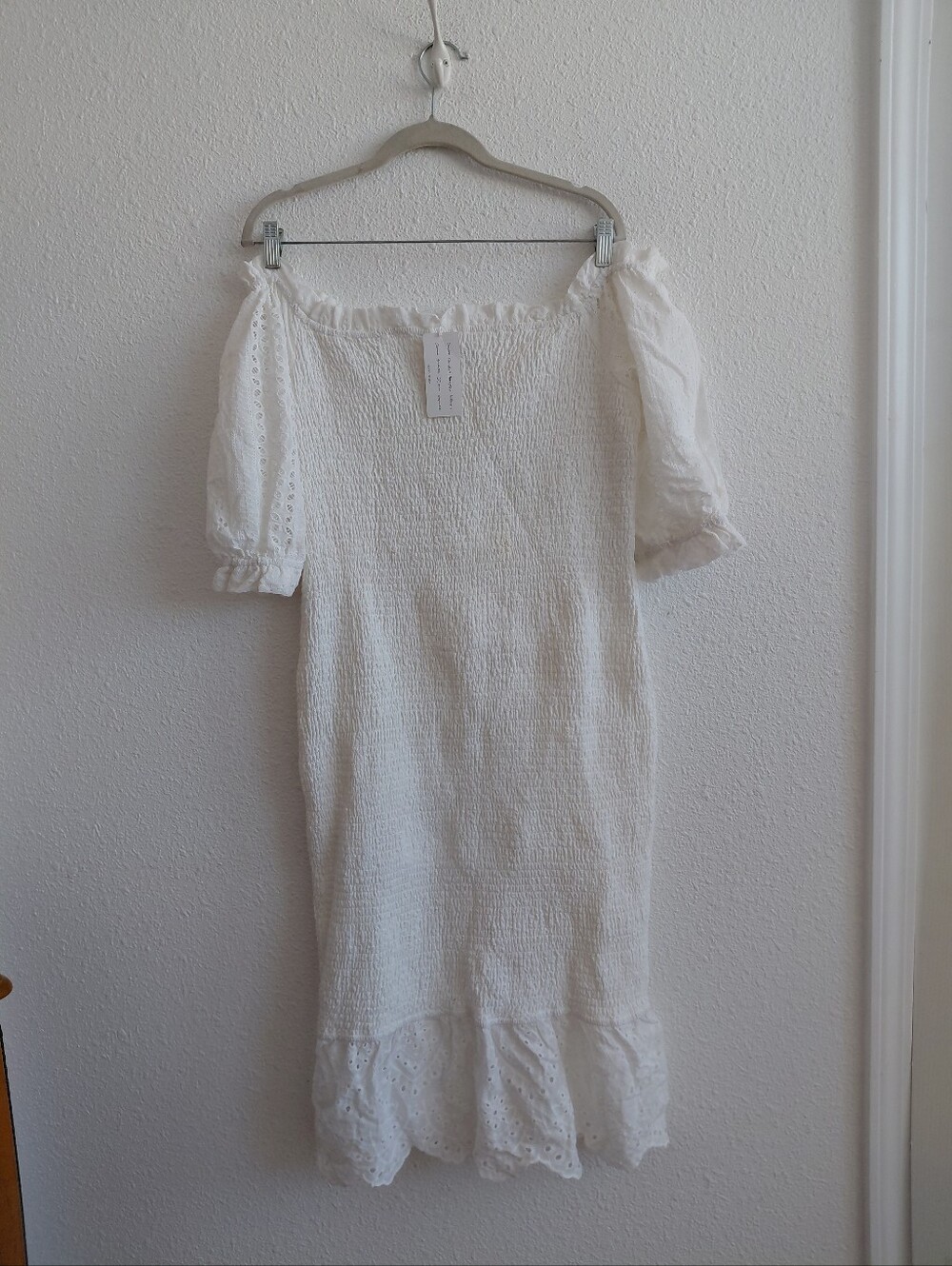 Nwt Minor Defect White Stretch Smoked Cold Shoulders Shortsleeve  Dress Womens X - Picture 9 of 14
